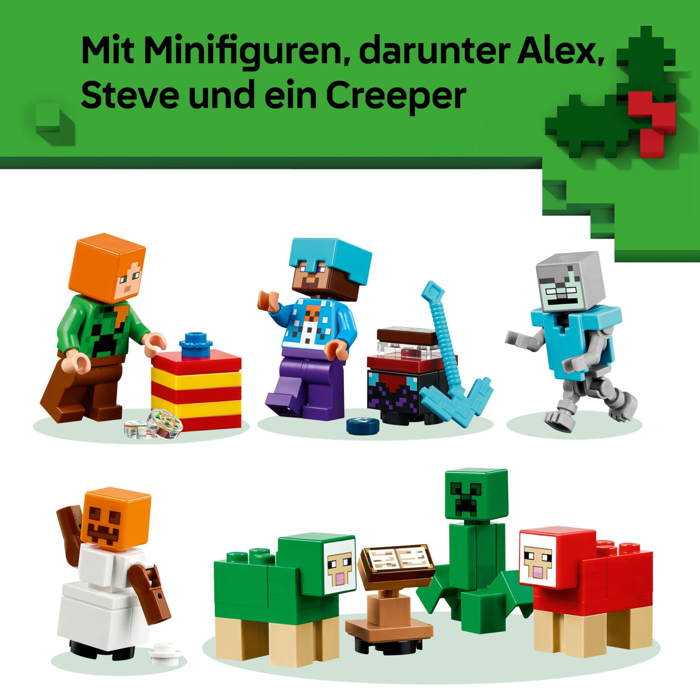 LEGO Minecraft Adventskalender 2025 - Weihnachten Spielzeug für Jungen & Mädchen ab 7 Jahren - 24 Überraschungen inkl. Minifiguren & Mini-Modellen - Kinder Spielset - Gaming Geschenk zum Advent 21280
