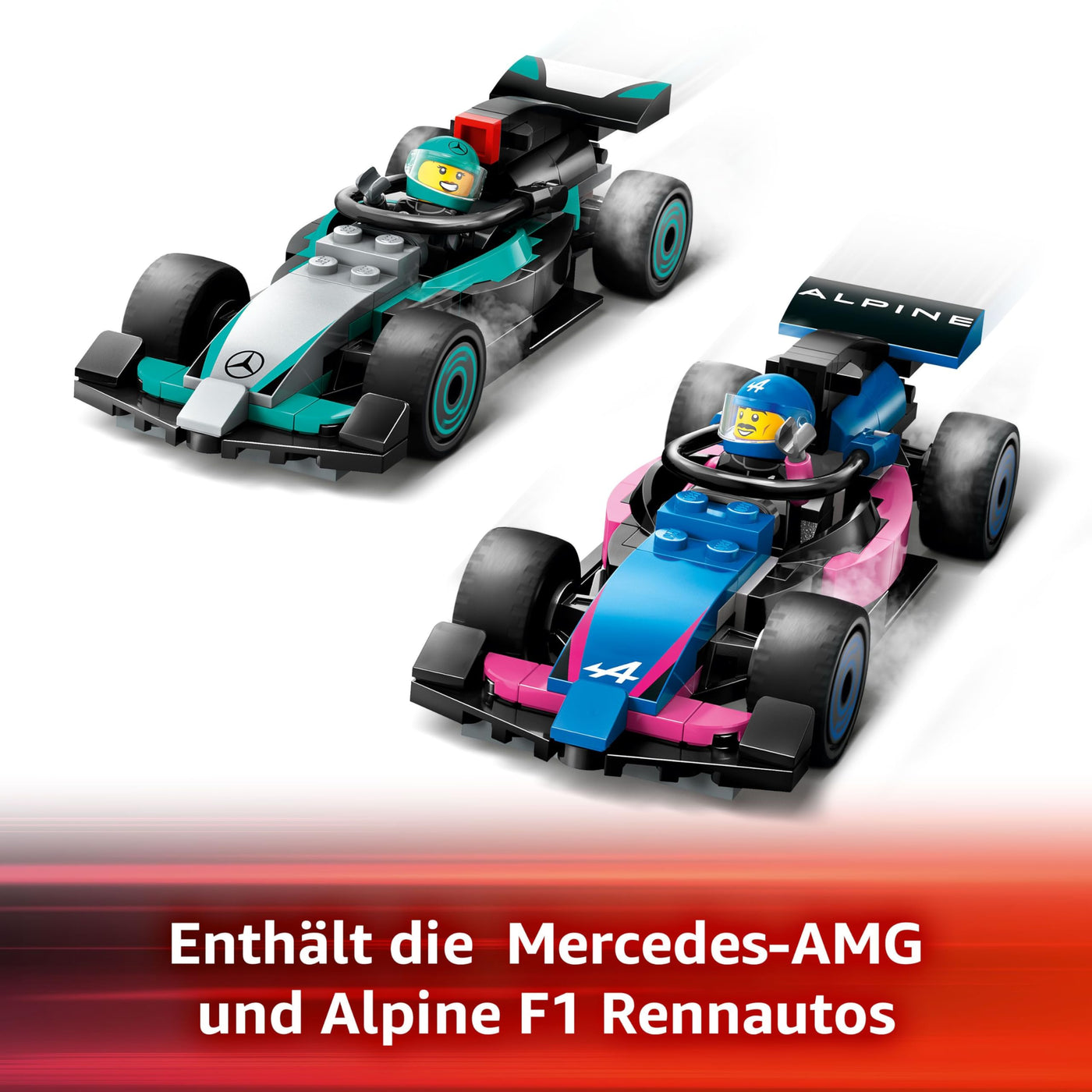 LEGO City F1 Garage mit Mercedes-AMG & Alpine Rennautos - Spielzeug Formel 1 Rennwagen mit 2 Rennfahrern & 4 Mechaniker Minifiguren - Geschenk für Jungen & Mädchen ab 7 Jahren und Fans 60444