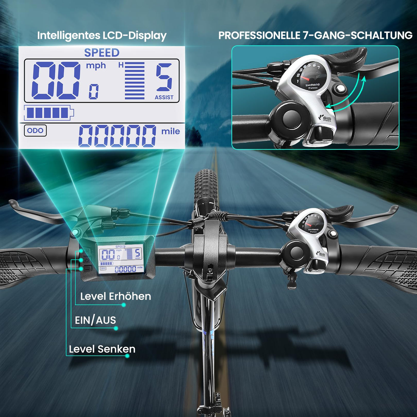 ANCHEER Klapprad E-Bike, 20"*3.0 Elektrofahrrad mit 36V 10.2Ah Lithium-Akku für Lange Reichweite bis 100KM, 250W Motor, 7 Gang für Herren Damen