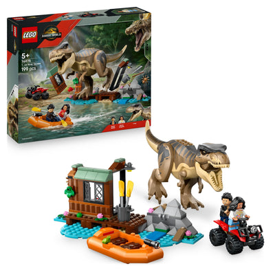 LEGO Jurassic World Flucht vor dem T.Rex – Interaktives Spielzeug mit Dinosaurier-Figur, Boot, ATV und 2 Minifiguren – Geschenk für Jungen und Mädchen ab 5 Jahren – 76975
