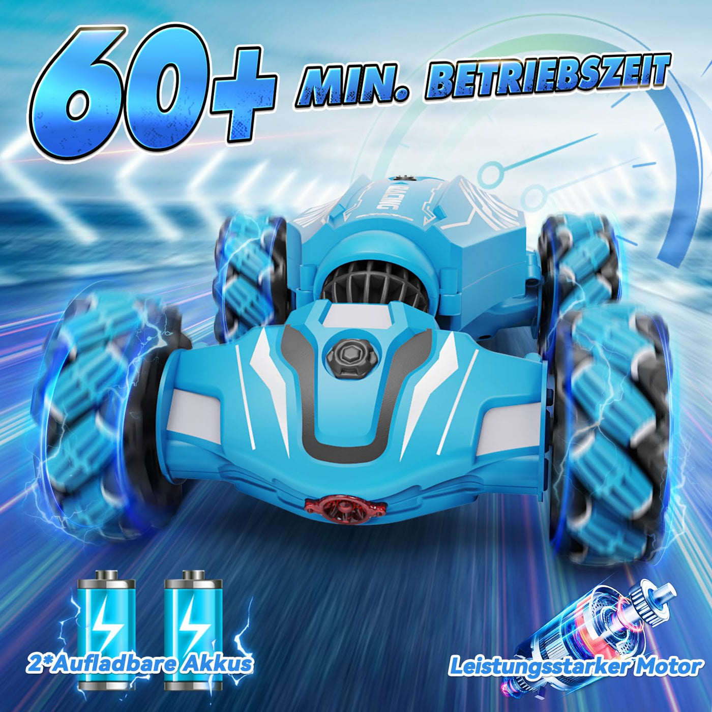 Dysaim Ferngesteuertes Auto ab 6 7 8 9 10 12 Jahre, 4WD RC Auto mit Handsteuerung, 2.4Ghz 360°Drehung Drift Stunt Car mit Licht Musik Spray, Weihnachten Geschenke Spielzeug für Jungen Mädchen, Blau