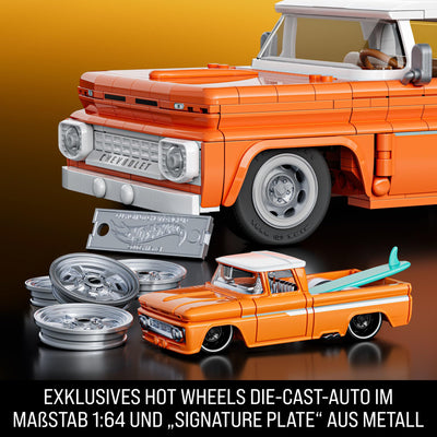 Mattel Brick Shop Hot Wheels Elite Serie Bauset, Custom ’62 Chevy Pickup mit 858 Teilen, realistischen Details und individuellen Aufklebern, für Sammler und Kinder ab 10 Jahren, JFT20