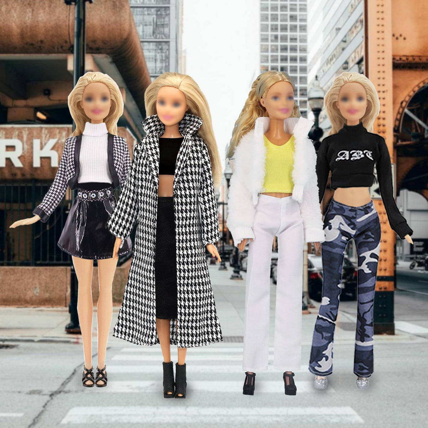 30 Kleidung Kompatibel mit Barbie Puppen, 1 Tausend Vogel Karo Mantel 2 Wintermäntel 4Oberteile 1Pullover 2 Röcke 3 Hosen 1 Hut 2 Brillen 4 Sneakers 10High Heels, für 11,5 Zoll Mädchen Puppen Zufällig