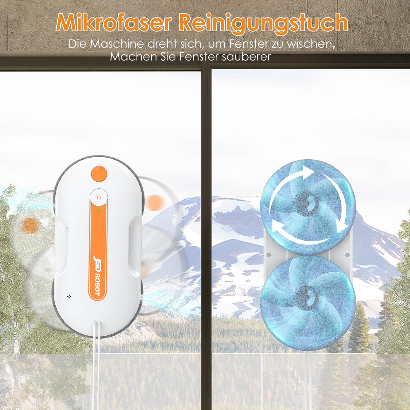 JSDROBOT Lite Fensterputzroboter，5300Pa Fensterroboter mit Druckwischfunktion Doppelter Wasserstrahl Reinigungsscheibe mit Hoher Deckkraft Kantenerkennung Intelligenter Pfadplan.