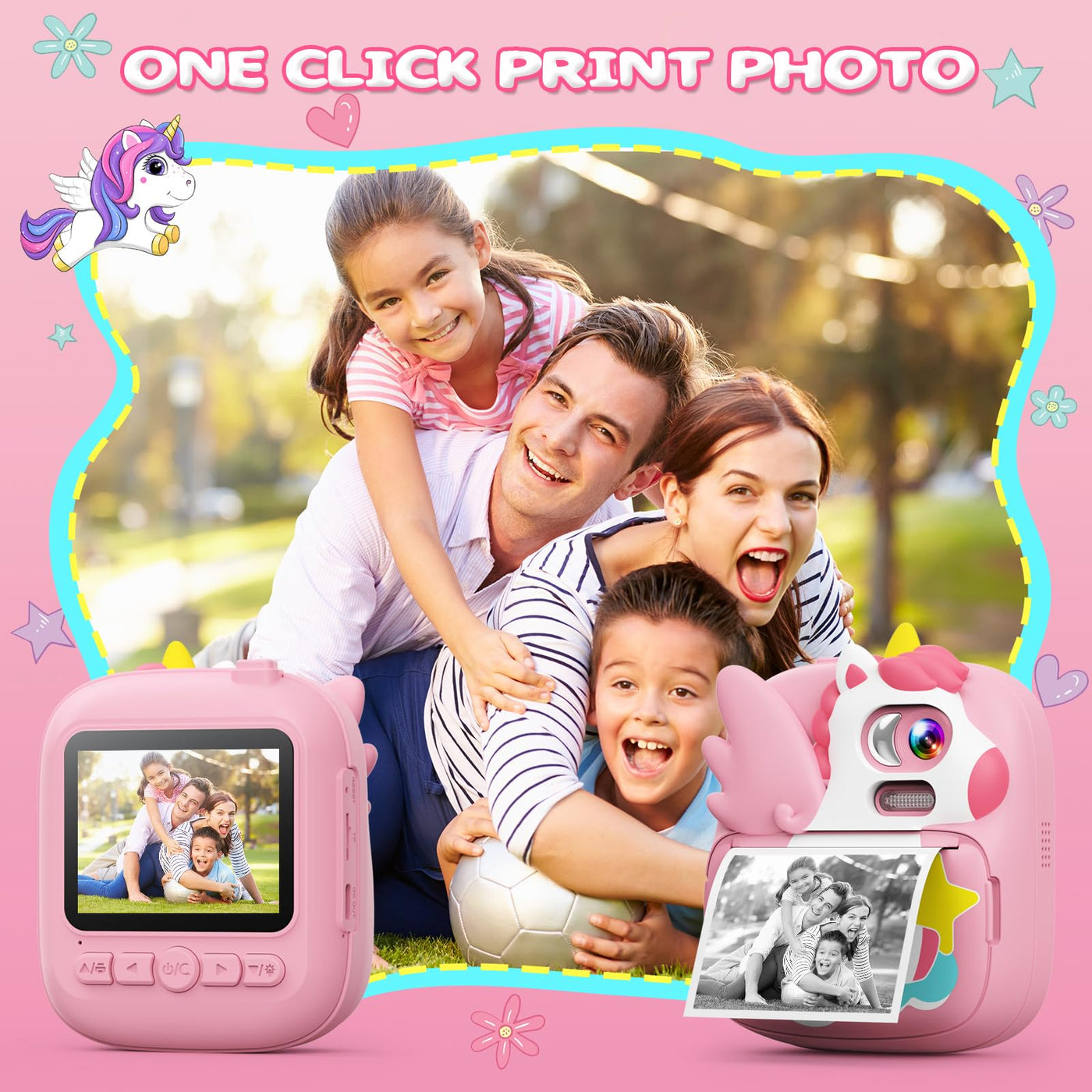 CAMCLID Kinderkamera Sofortbildkamera, 2,4 Zoll Sofortbildkamera Kinder mit 32G TF Karte und Fotopapier Drucken, 1080P HD Digitalkamera Kinder, Geschenke für Jungen und Mädchen 3-12 Jahre (Rosa)