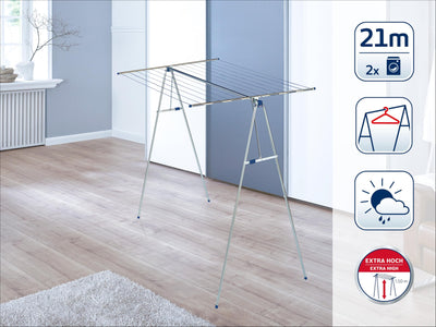 Leifheit Hochtrockner Linomaxx 210 mit 21 m Wäscheleine, leicht auf- und zusammenklappbarer Wäscheständer, Standtrockner mit automatischer Arretierung aus Kunststoff Bekleidung