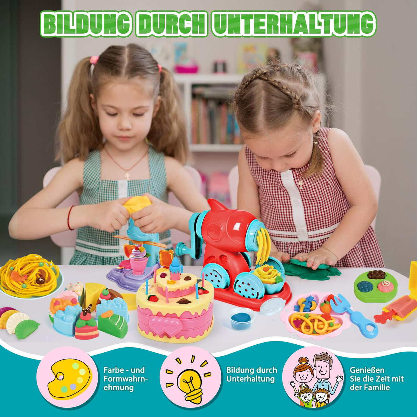 JONRRYIN Knete Set für Kinder, 102 Stück Knete Zubehör Knetwerkzeug mit 36 Modelliermasse, Kreatives Playdoh Knete Kinder Eismaschine Nudelmaschine Spielset Geschenk Mädchen & Junge
