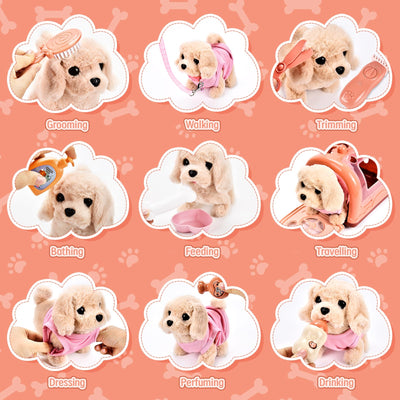 Herefun Hund Spielzeug Kinder, Elektrisch Plüsch Hund, Interaktives der läuft bellt Schwanzwedelt, Haustier Hundespielzeug Elektrisches, Kuscheltier mit Leine Hundekäfig Geschenk Mädchen ab 3 Jahren