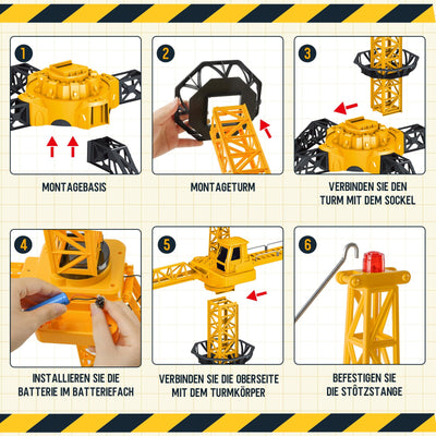 JONRRYIN Ferngesteuerte Turmkran 138 cm Höhe, 2,4 Hz 6 Kanäle RC Kran, 680 Grad Rotation Ferngesteuerte Baukran Tower Crane mit Lichter für Kinder (Gelb)