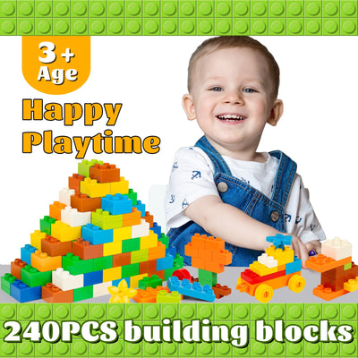 Hiume Groß Bausteine, 240 Stück Steinebox , Kompatibel mit duplo Steinen und Allen Großen Marken, STEM Spielzeug ab 2 3 4 5 Jahre, Kreatives Lernspielzeug für Jungen und Mädchen