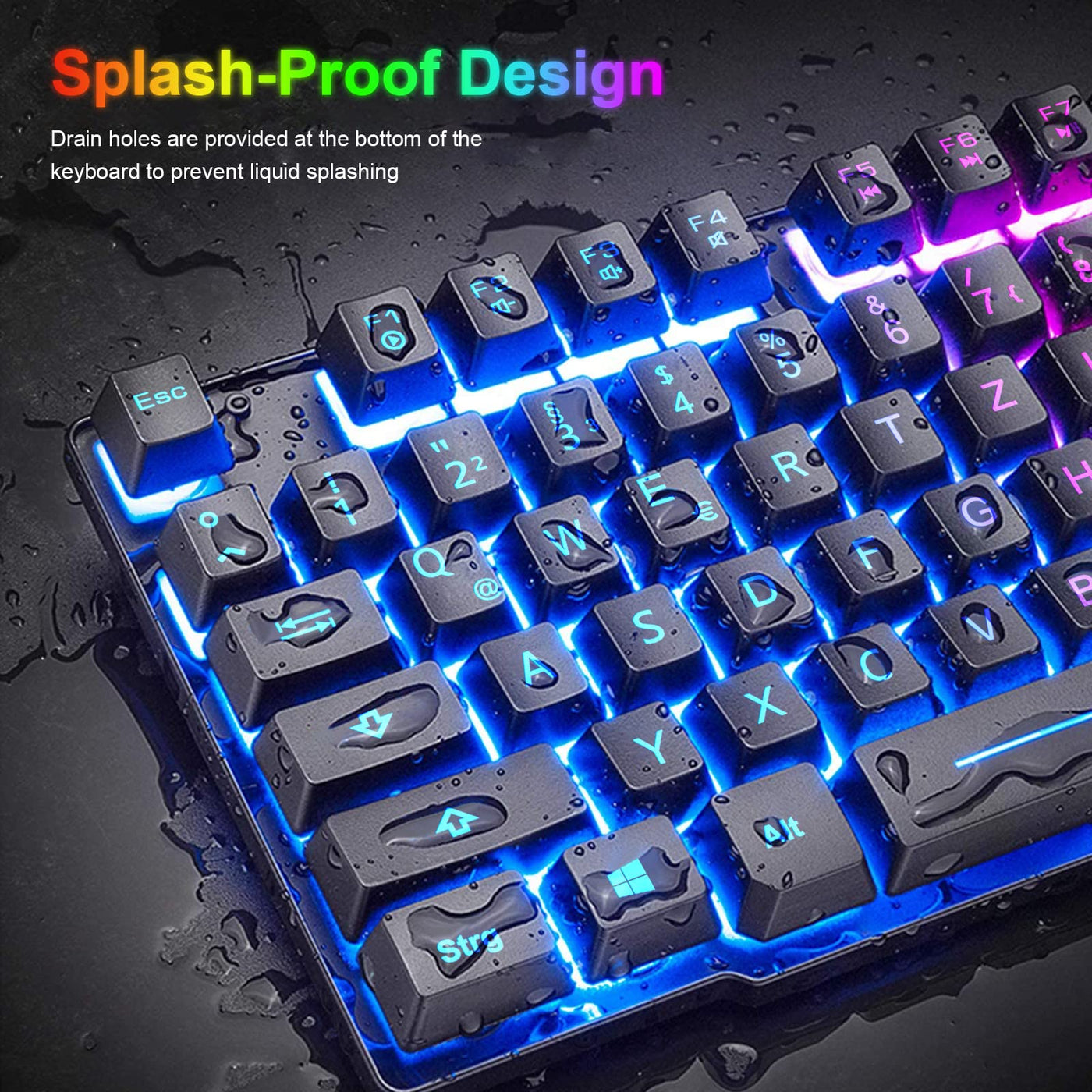 QWERTZ Deutsches DE Layout Kabelgebundene Gaming Tastatur und Maus Set 104 tasten LED Regenbogen Farben Beleuchtete 2400 DPI 6-Tasten-Maus Tastatur und Maus kompatibel mit PC PS5 PS4 Xbox-Schwarze
