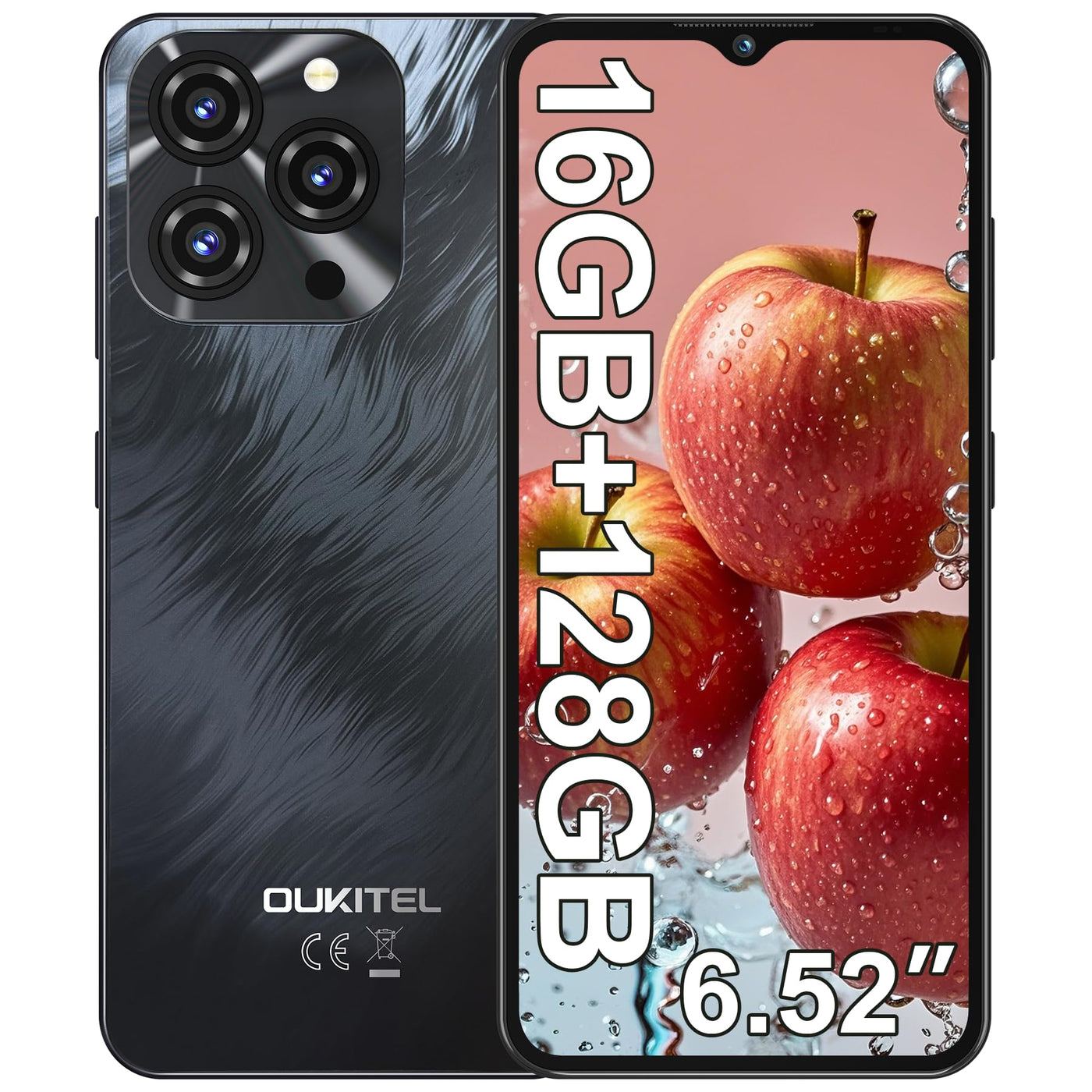 OUKITEL C3 Smartphone Ohne Vertrag - 16GB+128GB /1TB, 6.52 Zoll Handy Ohne Vertrag, 5000mAh Handy Günstig, 13MP+5MP Android 14 Smartphone, 4G Dual SIM Simlockfreie Handys/Face ID/OTG/GPS/3.5mm Jack
