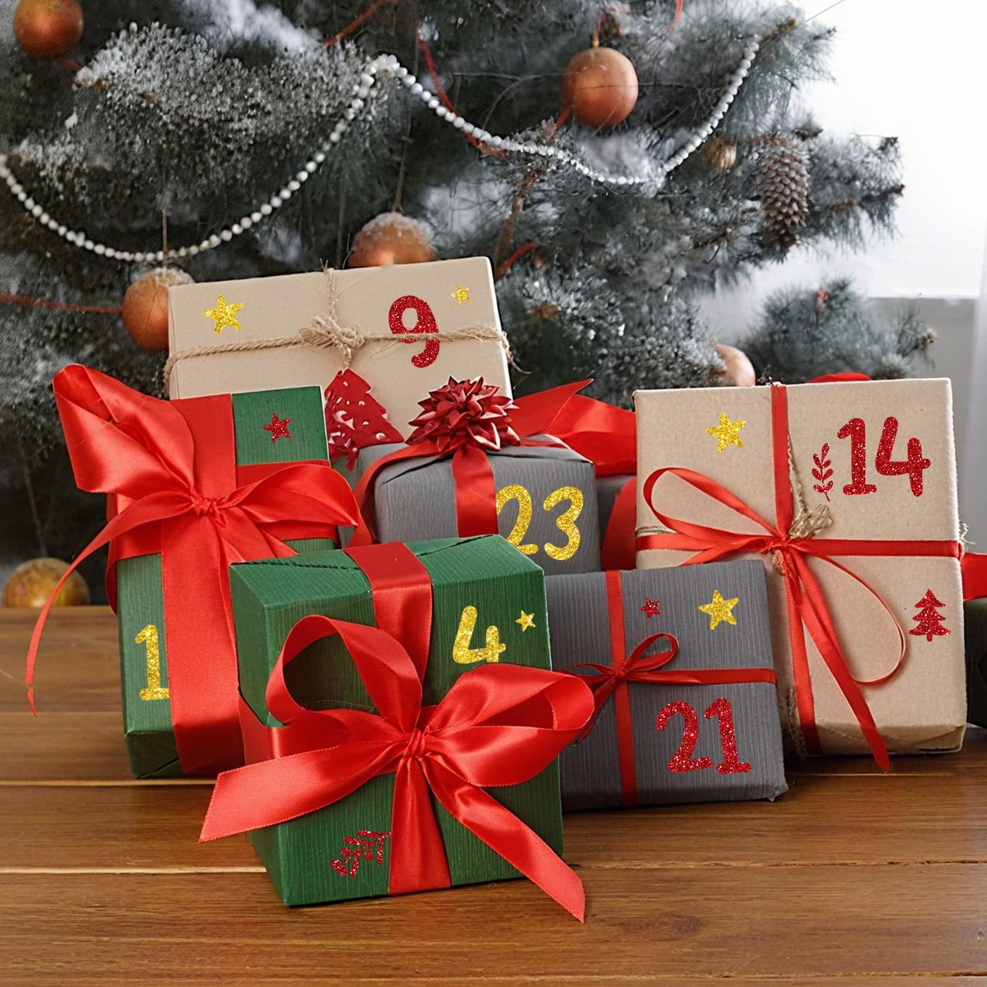 2 Bögen Bügelbild zum Aufbügeln Adventskalender Zahlen 1-24 Aufbügler Glitzer Adventszahlen Aufkleber Personalisierte Bügelbilder für Stofftasche Bügelfolie für Textilen Papier Holz Boxen Rot Gold
