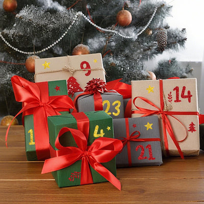 2 Bögen Bügelbild zum Aufbügeln Adventskalender Zahlen 1-24 Aufbügler Glitzer Adventszahlen Aufkleber Personalisierte Bügelbilder für Stofftasche Bügelfolie für Textilen Papier Holz Boxen Rot Gold