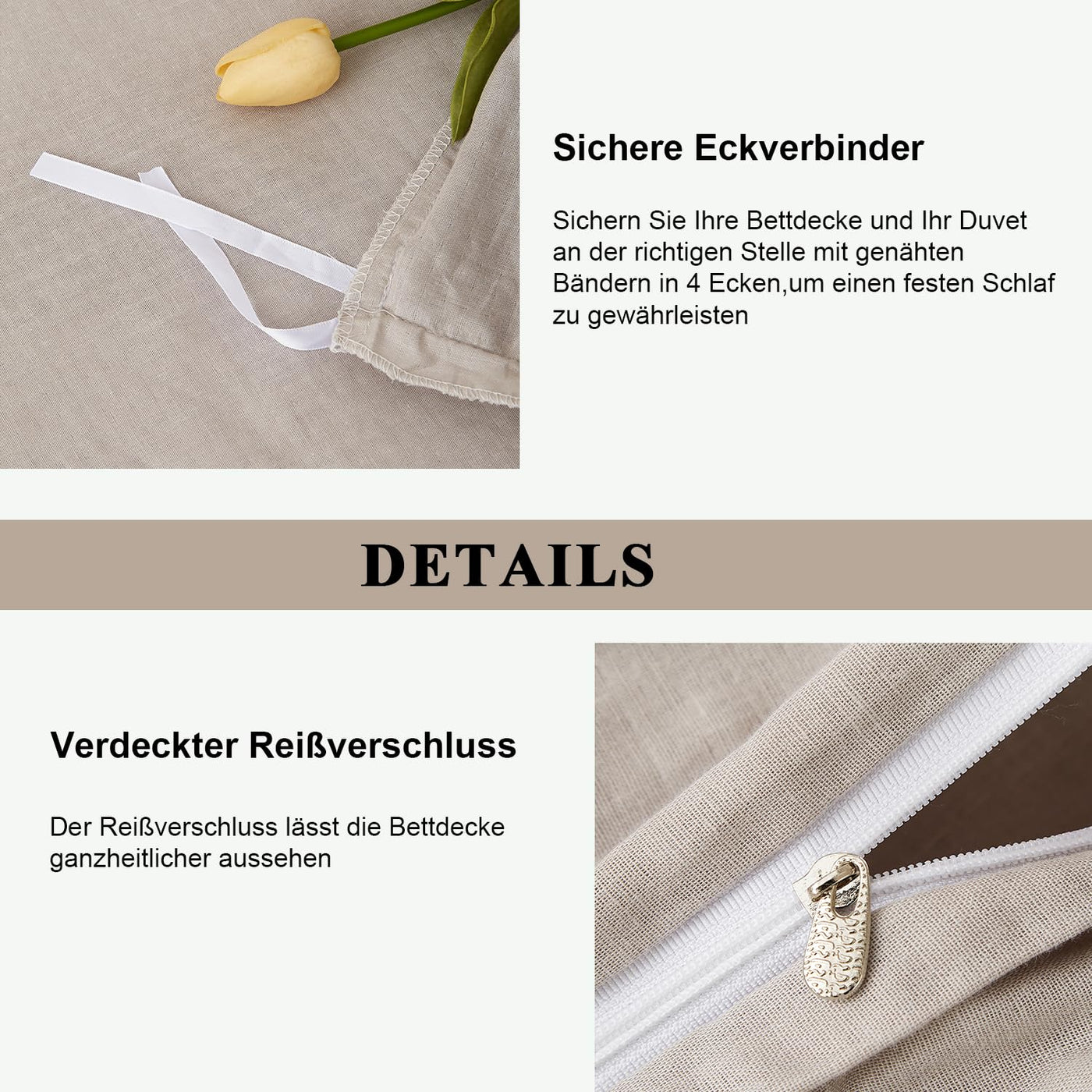 Lanqinglv Doppelte Musselin Bettwäsche 200x220 Baumwolle Leinen,ÖKO-TEX Bettwäsche Grau mit Reißverschluss,1 Bettbezug mit Reißverschluss und 2 Kissenbezug 80x80cm