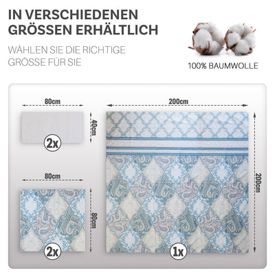 iNaAm Bettwäsche-Set 5-teilig 200x200 Baumwolle Bettbezug mit Knöpfen +2 Kissenbezug 80x80 +2 Kissenbezug 40x80 mit Hotelverschloß für Sommer&Winter (Blau, Doppel)
