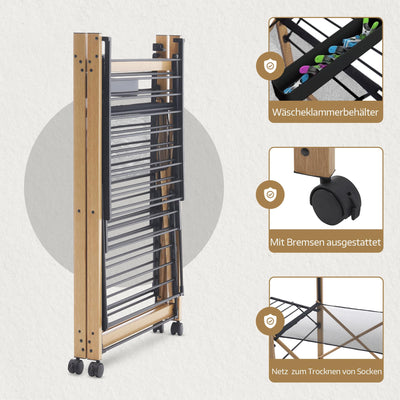 Meisterhome® Wäscheständer Standtrockner 30m Trockenleinenlänge, Flügelwäscheständer, Flügelwäschetrockner platzsparend, Metall, für Kleidung, Handtücher, Wäsche - Schwarz