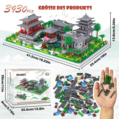 Suzhou Garden Baumhaus Bauklötze Kit, 3930 Teile Chinesische Architecture Suzhou Bauspielzeugsets mit Lichterkette, Suzhou Garden Haus Deko Modell, Klemmbausteine Building Blocks für Erwachsene Kinder