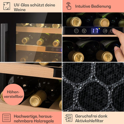 Klarstein Weinkühlschrank, 1 Zonen Getränkekühlschrank, Kleiner Einbau-Weinschrank Schmal, 57L Wein-Kühlschrank mit Glastür, Indoor/Outdoor Flaschenkühlschrank, Wine Fridge 5-22°C, 24 Flaschen