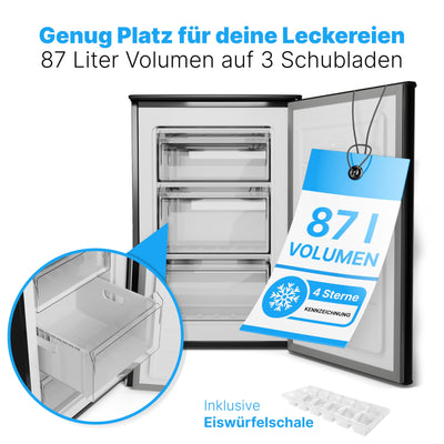 Bomann® Gefrierschrank 87L | Gefrierschrank klein mit Temperaturbereich ≤ -18°C | 3 Schubladen | Tiefkühlschrank mit wechselbarem Türanschlag | Freezer Tiefkühlschrank klein GS 7253 schwarz-inox