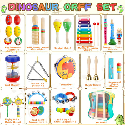 MZJAUVF 33Stück Musikinstrumente für Kinder, Musikinstrumente Musical Instruments Set, Holz Percussion Set, Xylophone für Kinders, Percussion Instrumente Kinders, Montessori Spielzeug ab 1 2 3 Jahre