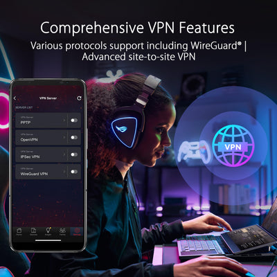 ASUS ROG Rapture GT-BE98 Quad-Band WiFi 7 Gaming Router (320MHz Bandbreite, duale 10G Ports, Backup WAN, Mobile Game Mode, Aura RGB, AiMesh, VPN)