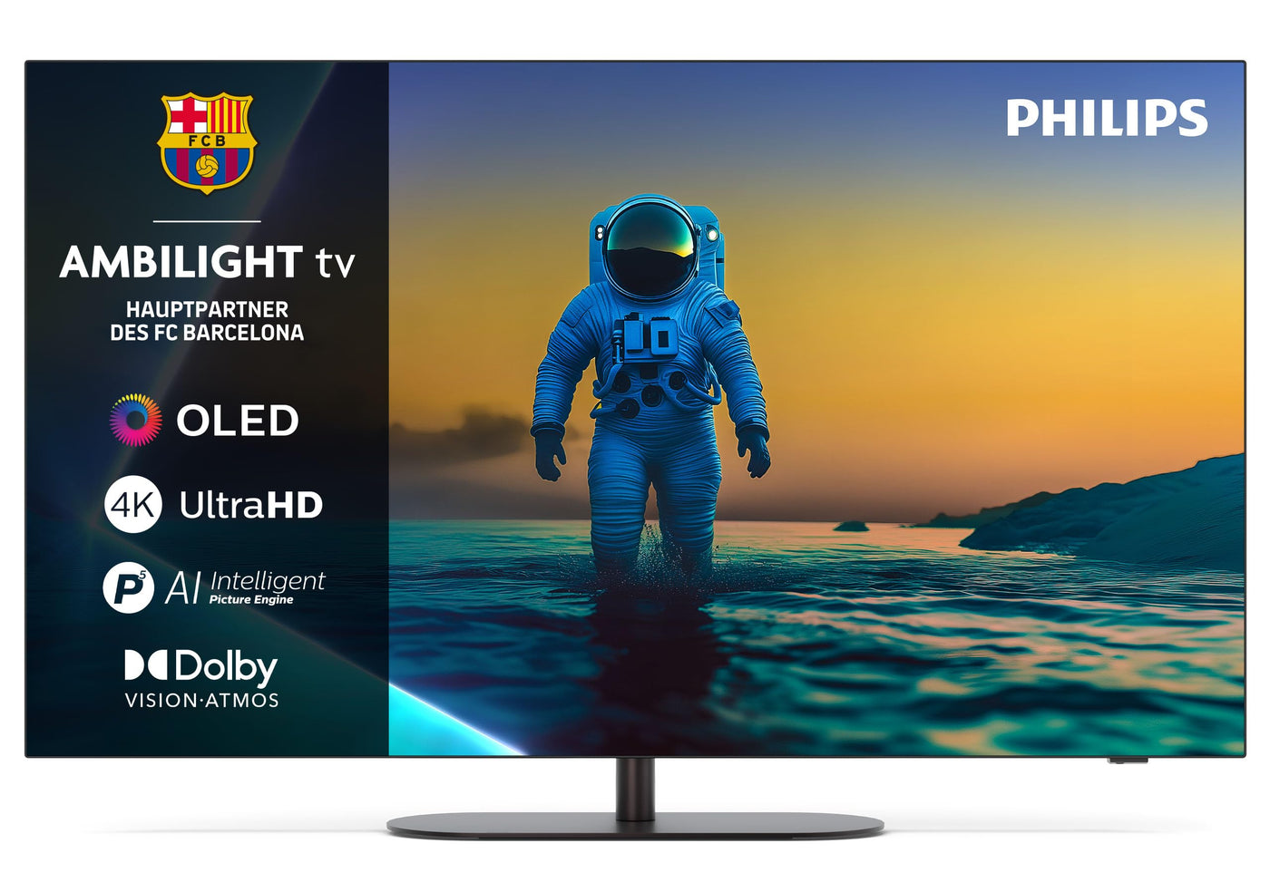 Philips Ambilight 55OLED810 4K OLED Smart TV - 55 Zoll Display mit P5 AI Perfect Picture Engine Ultra HD, Titan OS, Dolby Vision und Atmos Sound - Funktioniert mit Alexa und Google Sprachassistent