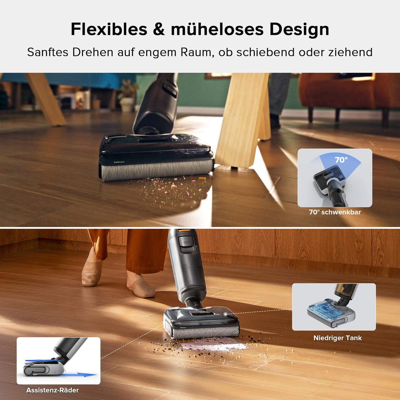 Roborock F25 Nass-Trocken-Staubsauger, kabelloser Staubsauger und Mopp in einem mit 20.000 Pa, 90°C Heißluft-Schnelltrocknen & Heißwasser-Selbstreinigung, kein Verheddern, 180° flach absenkbar