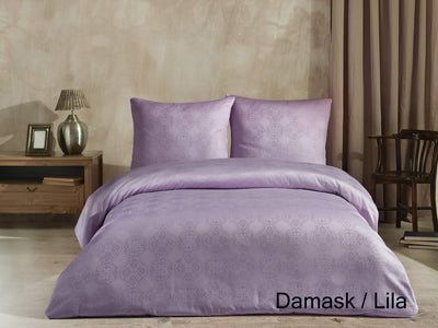 Sale and More Damast Mako Satin Bettwäsche Bettgarnitur Set mit Reißverschluss Kopfkissenbezug 80x80 cm Einfarbig Oeko-TEX® viele Farben & Größen NEU (Damask Lila, 220 x 240 + 2 x 80 x 80 cm)