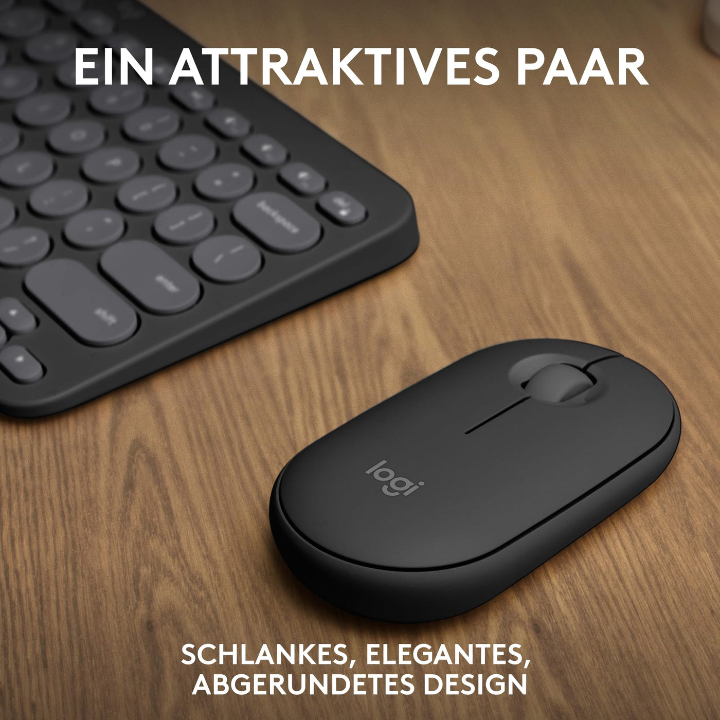 Logitech Pebble 2 Combo, kabellose Tastatur und Maus, leise und mobil, anpassbar, Logi Bolt, Bluetooth, Easy-Switch für Windows, macOS, iPadOS, Chrome, Deutsches QWERTZ-Layout, Grafit