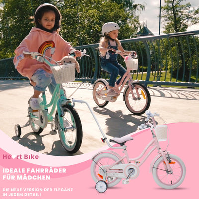 sun baby Mädchenfahrrad 14 Zoll Radgröße Heart Bike zur Auswahl, mit Abnehmbarer Schubstange, Kinderfahrrad für Mädchen von 2 bis 6 Jahre (Silver Moon Rosa, 14 Zoll)