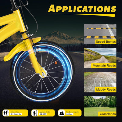 YyanLAK 14 Zoll Kinder Fahrrad, Kinderfahrrad Fahrrad Bike Mit Hilfsrad, Kids Mountainbike, Rad Bike Unisex, Einstellbare KissenhöHe 66-73cm, FüR MäDchen Jungen Bleu Pornografische (Gelb)