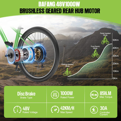 BAFANG G062 48V 1000W Hinterradmotor für 175 mm Tropfen, 20" 26" Fat Tire Elektro-Rad-Umsetzungs-Kit mit Akku (optional) und LCD-Anzeige (optional), Hinterrad hub Motor-Rad-Kit mit PAS-Sensor