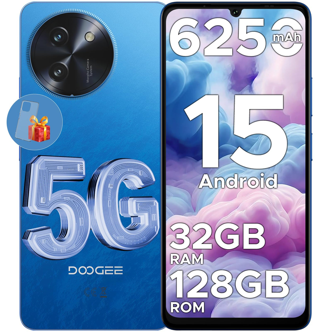 DOOGEE Note 59 5G Smartphone Ohne Vertrag Android 15, 32GB+128GB/2TB TF, 6250mAh, 6.75" HD+ 120Hz, T8200 Octa Core Handy Günstig, 16MP+8MP, Dual SIM Simlockfreie Handys, OTG, GPS, Face ID/NFC