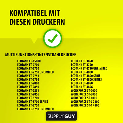 Supply Guy Tinte kompatibel mit Epson 102 für EcoTank ET 2700 2750 2751 2756 2800 2850 2856 3700 3750 3850 4750 4800 4850 4856 15000 Workforce ST-2000 2100 3000 4000 4100 (337ml)