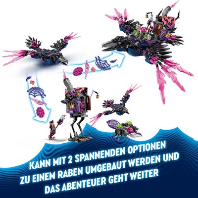 LEGO DREAMZzz 3-in-1 Der Mitternachtsrabe der Nimmerhexe, Spielset für Jungen und Mädchen ab 9 Jahren, mit Tierfigur, Fantasy-Hütte zum Umbauen in EIN Haus, eine Spinne oder einen Vogel 71478