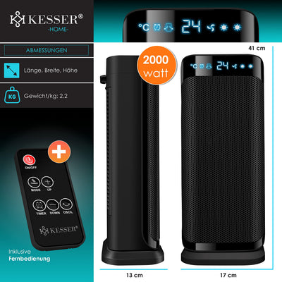 KESSER® - Heizlüfter mit Fernbedienung - 2000W Keramik Heizlüfter Heiztower 10-35°C energiesparend leise - Schnellheizer mit Oszillationsfunktion - 2 x Heizstufen - Timer - Heizung Heater