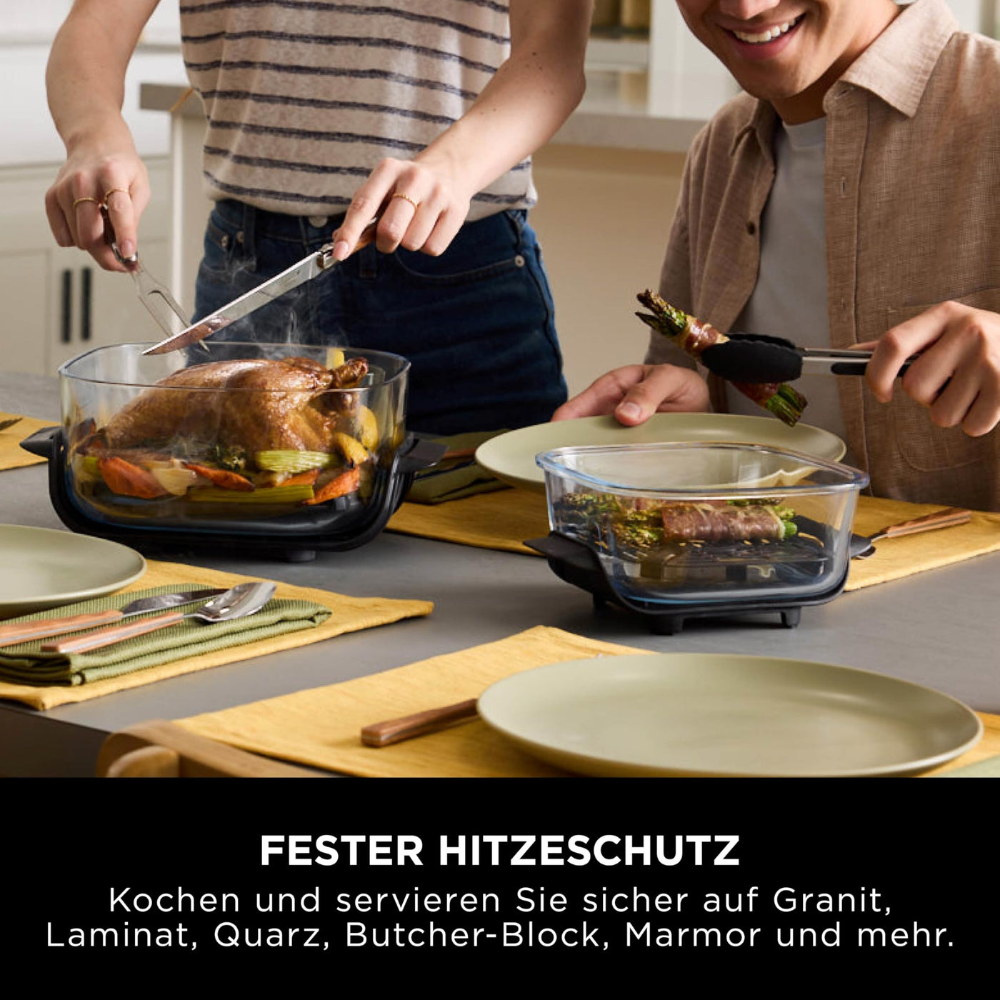 Ninja CRISPi tragbare Airfryer Heißluftfritteuse, 3,8 l, 4-in-1: Heißluftfrittieren, Braten, Warmhalten, Recrisp, 6 Portionen, 2x herausnehmbare Glasbehälter & Deckel, 1700 W, Stone Gold FN101EUSTGD