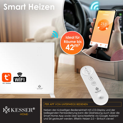 KESSER® Infrarotheizung Energiesparend Infrarot Standgerät & Wandmontage Elektroheizung 700W mit Fernbedienung Thermostat & App-Steuerung Elektrisch Heizpaneel Heizung Konvektor Standfüße
