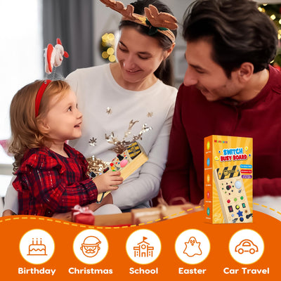 Montessori Busy Board Activity Board ab 1 Jahr Montessori Holzspielzeug mit 8 Schalter 15 LED Lichtschalterspielzeug Sensorisches Lernspielzeug für Kleinkinder Geschenk Jungen und Mädch ab 1 2 3 Jahr