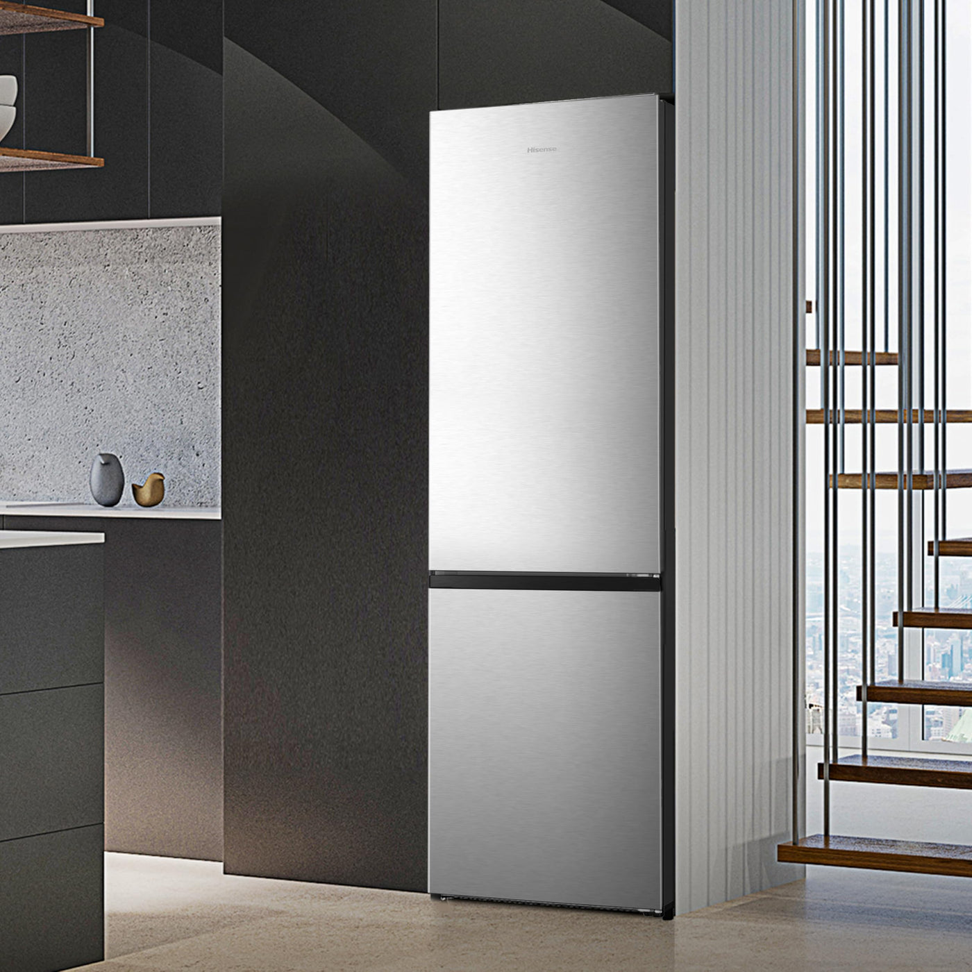 Hisense RB440N4ACA Kühl-Gefrier-Kombination/Höhe 201 cm/Kühlen 178 L/Gefrieren 98 L/LED Beleuchtung, Edelstahl