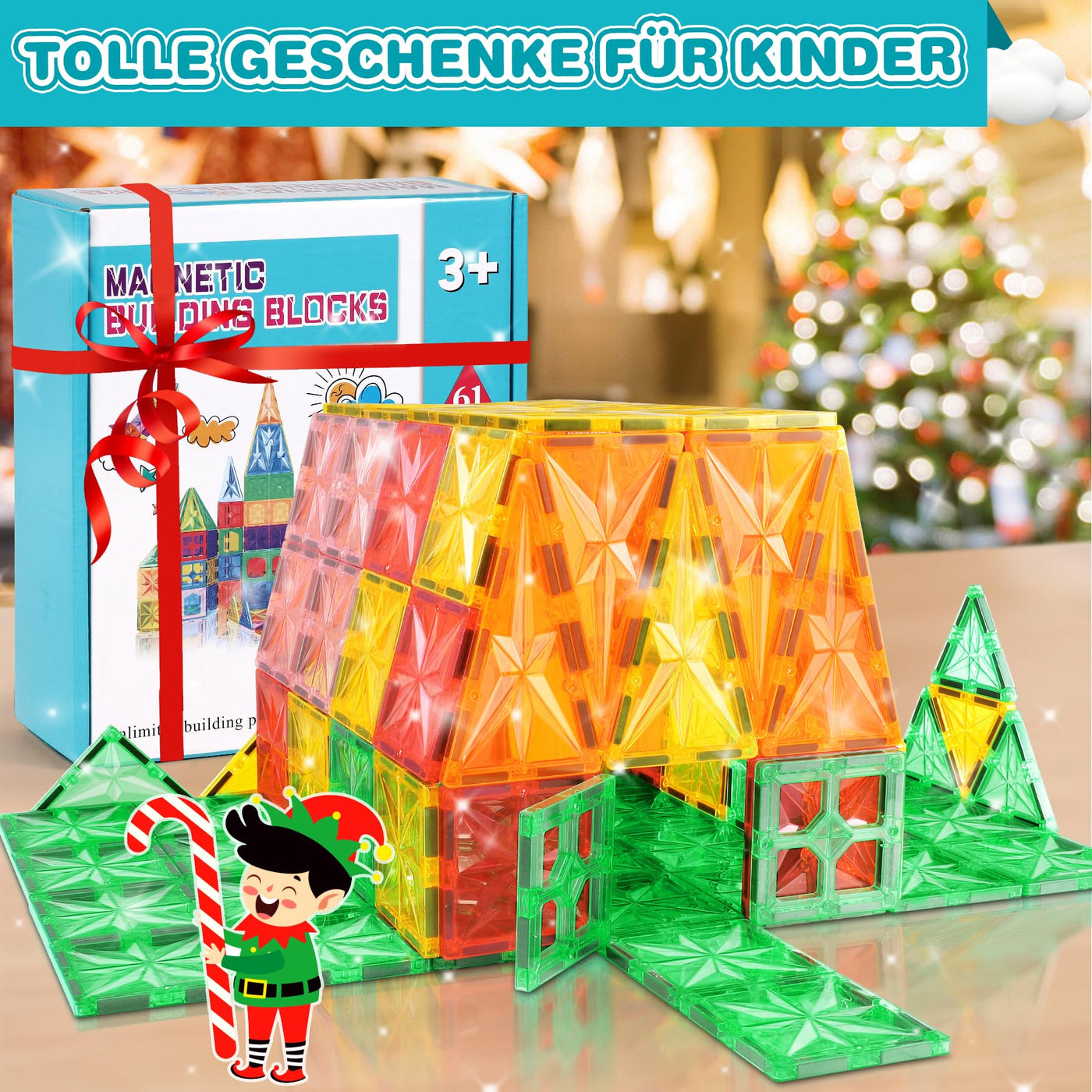 Lovchil Magnetische Bausteine 61 Teiles Magnetbausteine ab 3+ Jahre Magnet Spielzeug Vorschule Lernen Montessori Kinderspielzeug für 3 4 5 6 7 8 Jahre alte Jungen und Mädchen