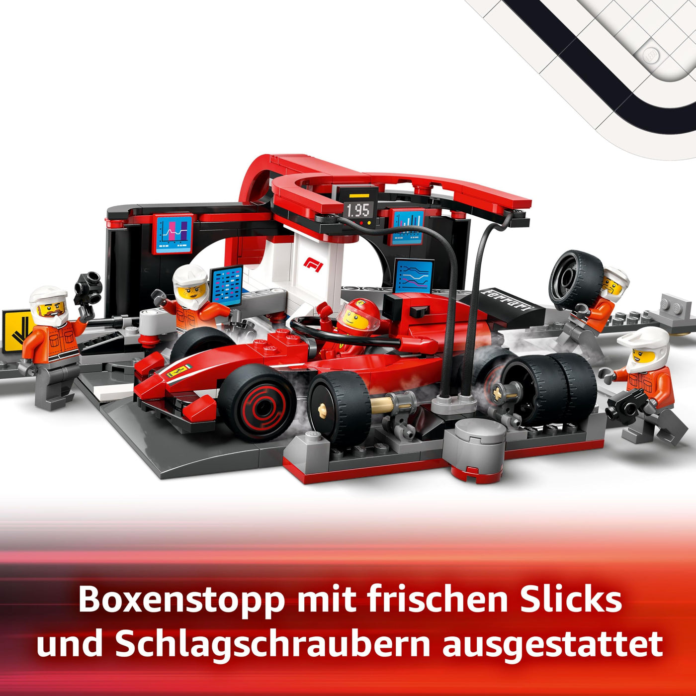 LEGO City F1 Boxenstopp mit Boxencrew und Ferrari Flitzer - Formel 1 Pit Stop Set mit 1 Rennfahrer und 4 Mechaniker Minifiguren - Spielzeug Rennauto für Jungen und Mädchen ab 6 Jahren - 60443