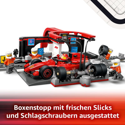 LEGO City F1 Boxenstopp mit Boxencrew und Ferrari Flitzer - Formel 1 Pit Stop Set mit 1 Rennfahrer und 4 Mechaniker Minifiguren - Spielzeug Rennauto für Jungen und Mädchen ab 6 Jahren - 60443