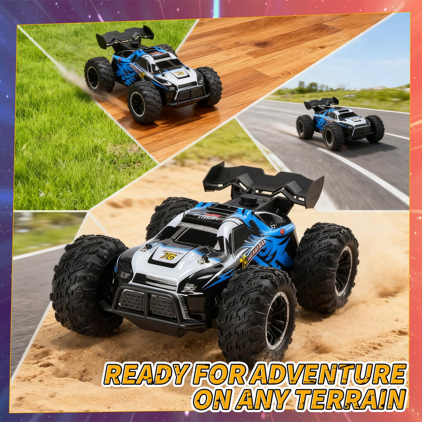 DEERC 1:16 4WD RC Auto mit Musik, LED Licht & Sprühfunktion, 2.4GHz Ferngesteuertes Auto mit Dual-Akku 40 Min Spielzeit, Offroad Fahrzeug mit One-Click-Demo, Geschenk für Kinder Jungen 5–12 Jahre