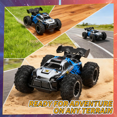 DEERC 1:16 4WD RC Auto mit Musik, LED Licht & Sprühfunktion, 2.4GHz Ferngesteuertes Auto mit Dual-Akku 40 Min Spielzeit, Offroad Fahrzeug mit One-Click-Demo, Geschenk für Kinder Jungen 5–12 Jahre