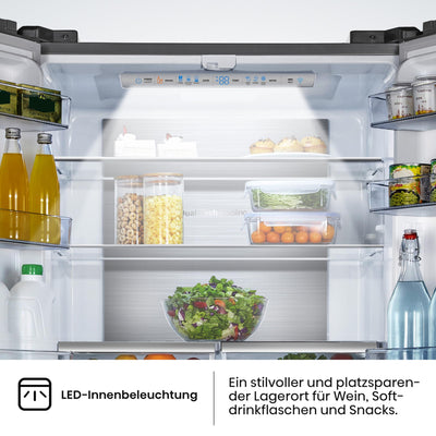 Hisense RF540N4SBF2 French Door Kühl-Gefrierkombination/ NoFrostPlus/ Inverter-Kompressor/ Multiflow 360°/ SuperCool/ 181,7 cm/ Kühlteil 302 l/ Gefrierteil 178 l/ 40 dB/ 310 kWh/ Jahr/ Schwarz
