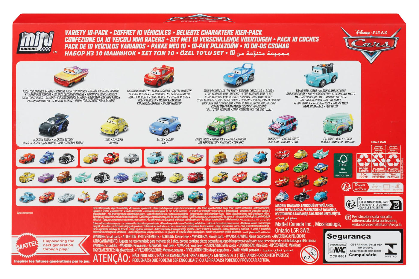 Mattel Disney und Pixar Cars Mini Racers 10er-Pack Sammlerfahrzeuge für Kinder und Sammler ab 3 Jahren, GRW27, [Mehrfarbig]
