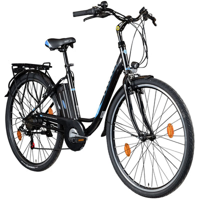 ZÜNDAPP Z505 E Bike Damen 28 Zoll E Damenfahrrad Elektro Fahrräder mit 6 Gängen Fahrrad Ebike Damen City Hollandrad Damenrad Pedelec tiefer Einstieg (schwarz/blau, 48 cm)