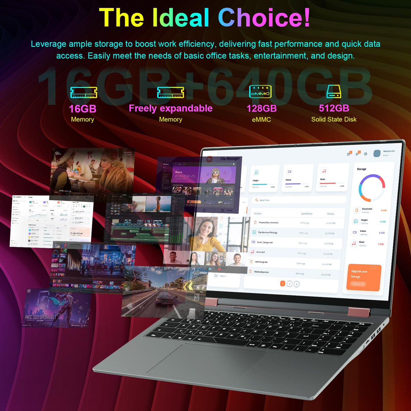 jumper Regenbogen Laptop 16 Zoll, 2 in 1 Convertible Pride Laptops, 16GB DDR4 640GB ROM Notebook, 1 Jahr Office 365, Fingerabdruckleser, QWERTZ Tastatur mit Hintergrundbeleuchtung, WiFi 6, 53.2WH